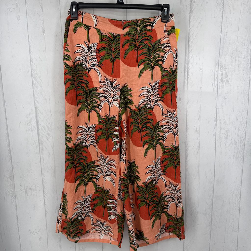 M leaf print pull-on wide leg capri
