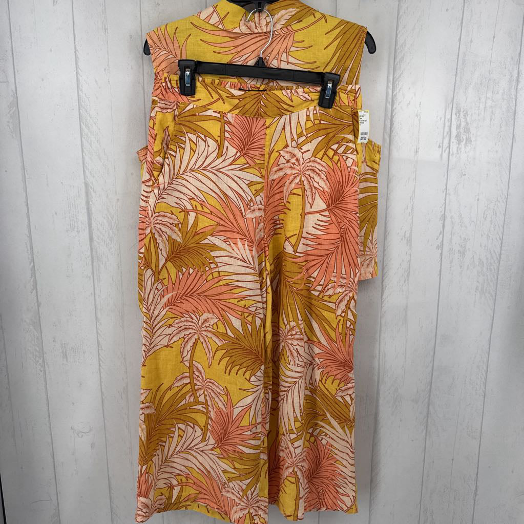 M 2pc linen leaf print slvls top & pants