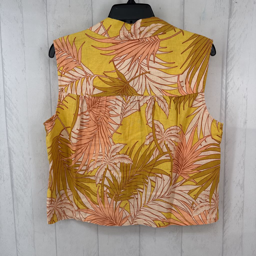 M 2pc linen leaf print slvls top & pants