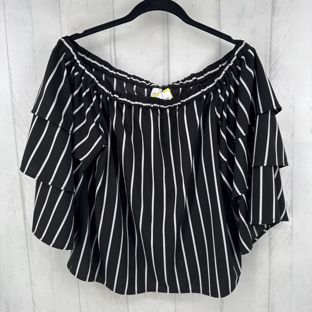L striped ruched slv top