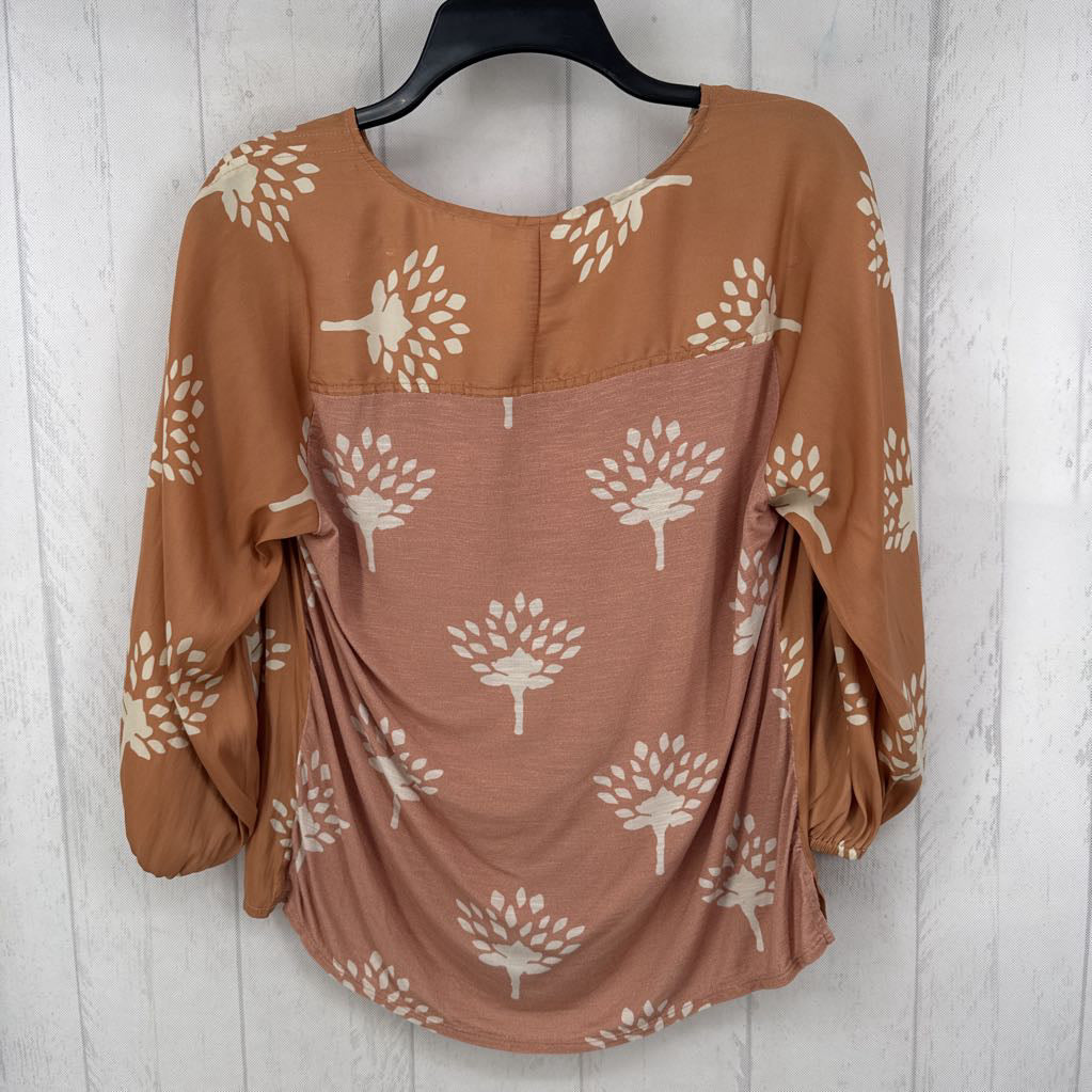 S printed split neck 3/4 slv top