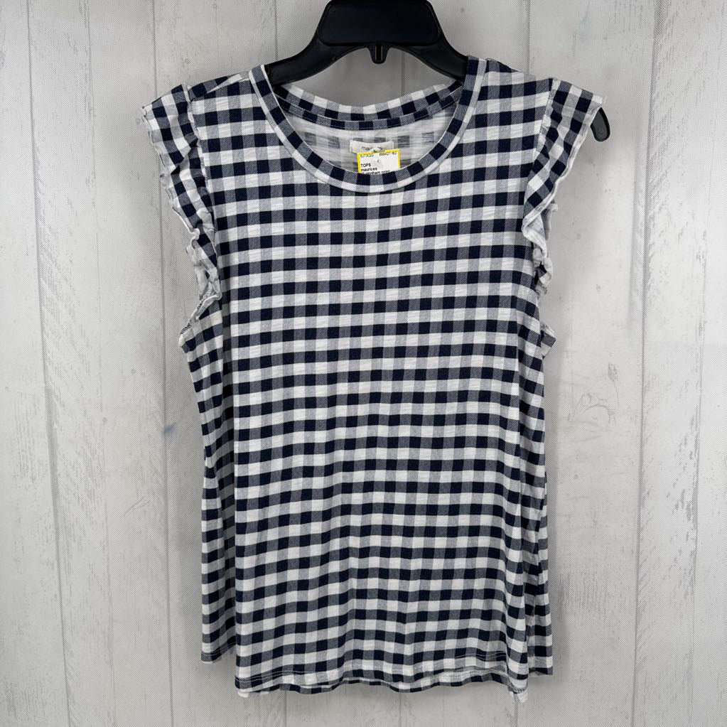 M gingham print ruffled slv top