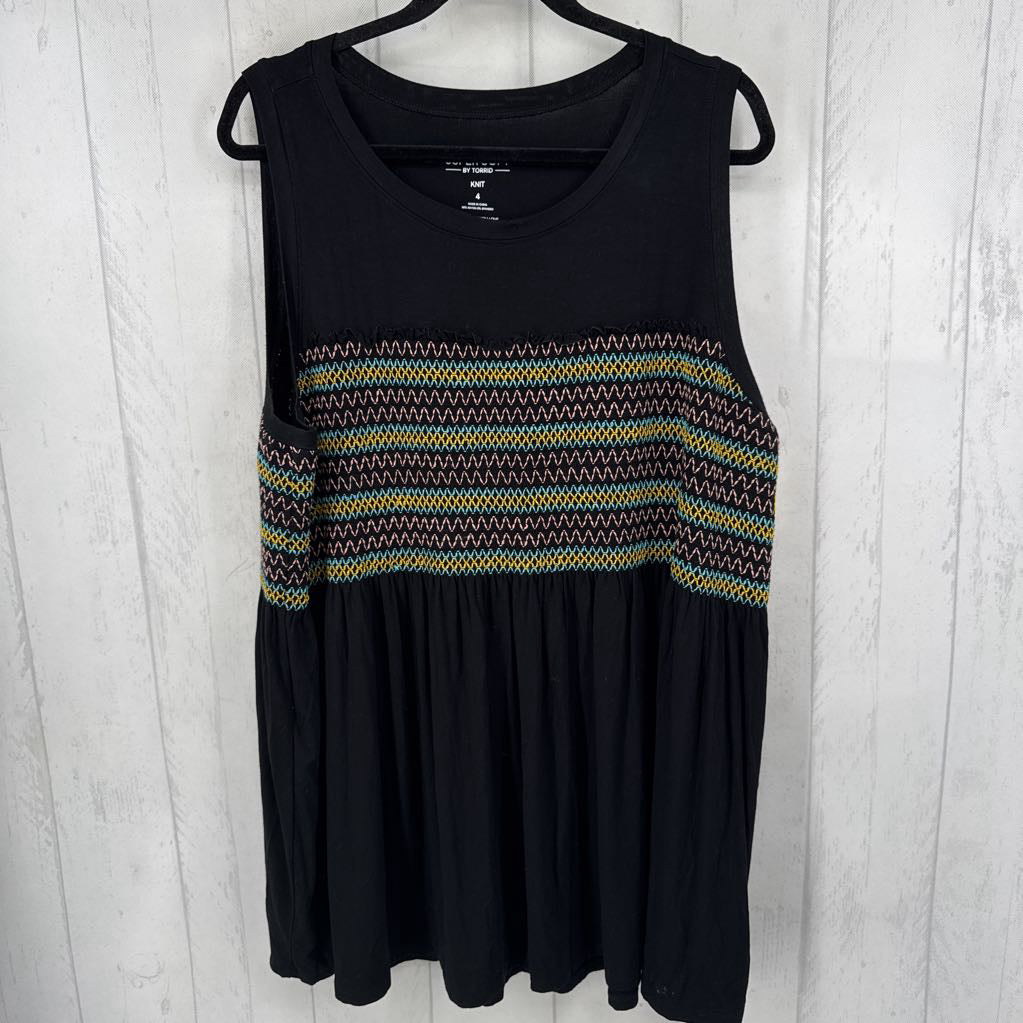 4X embroidered slvls babydoll tank