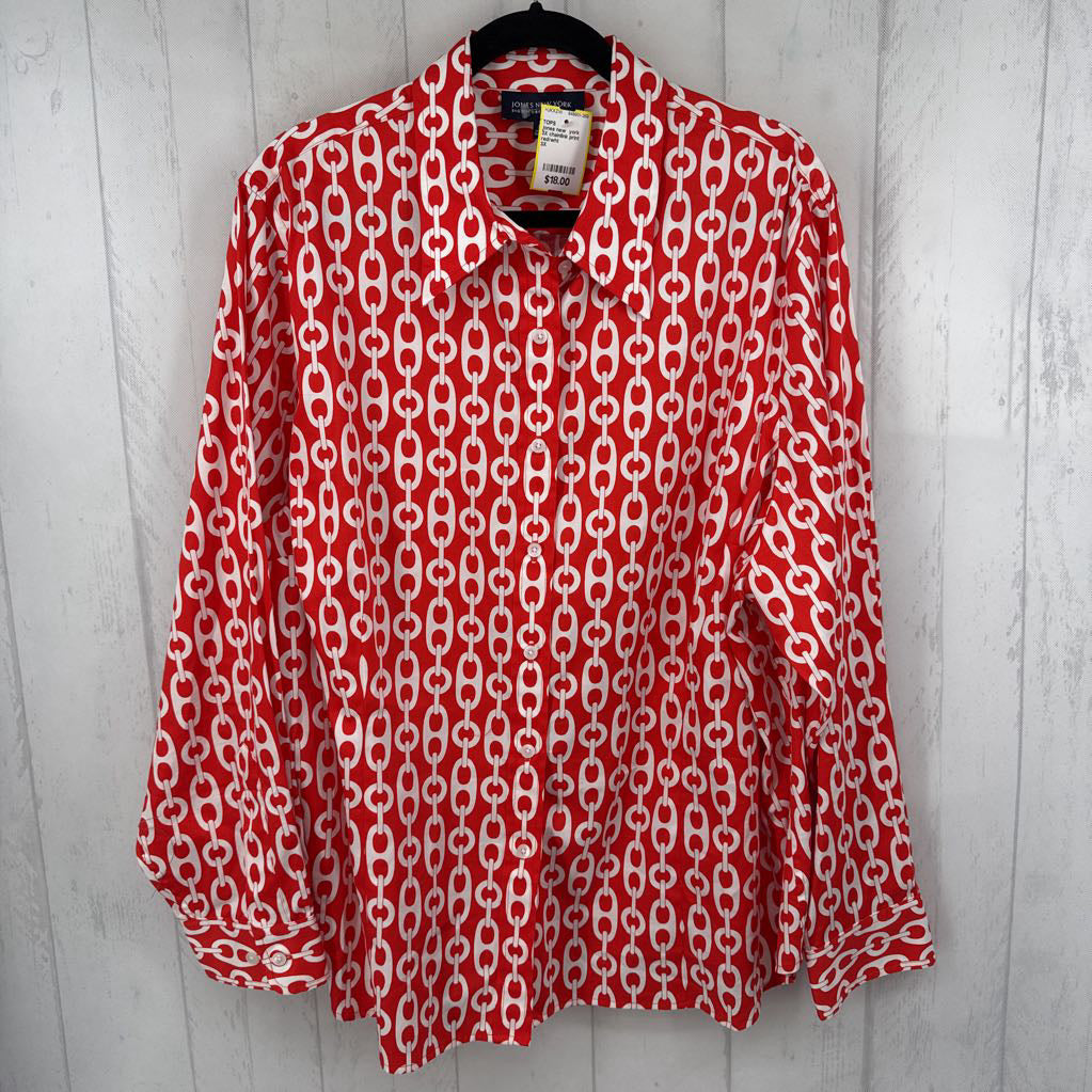 3X chainlink print button down l/s top