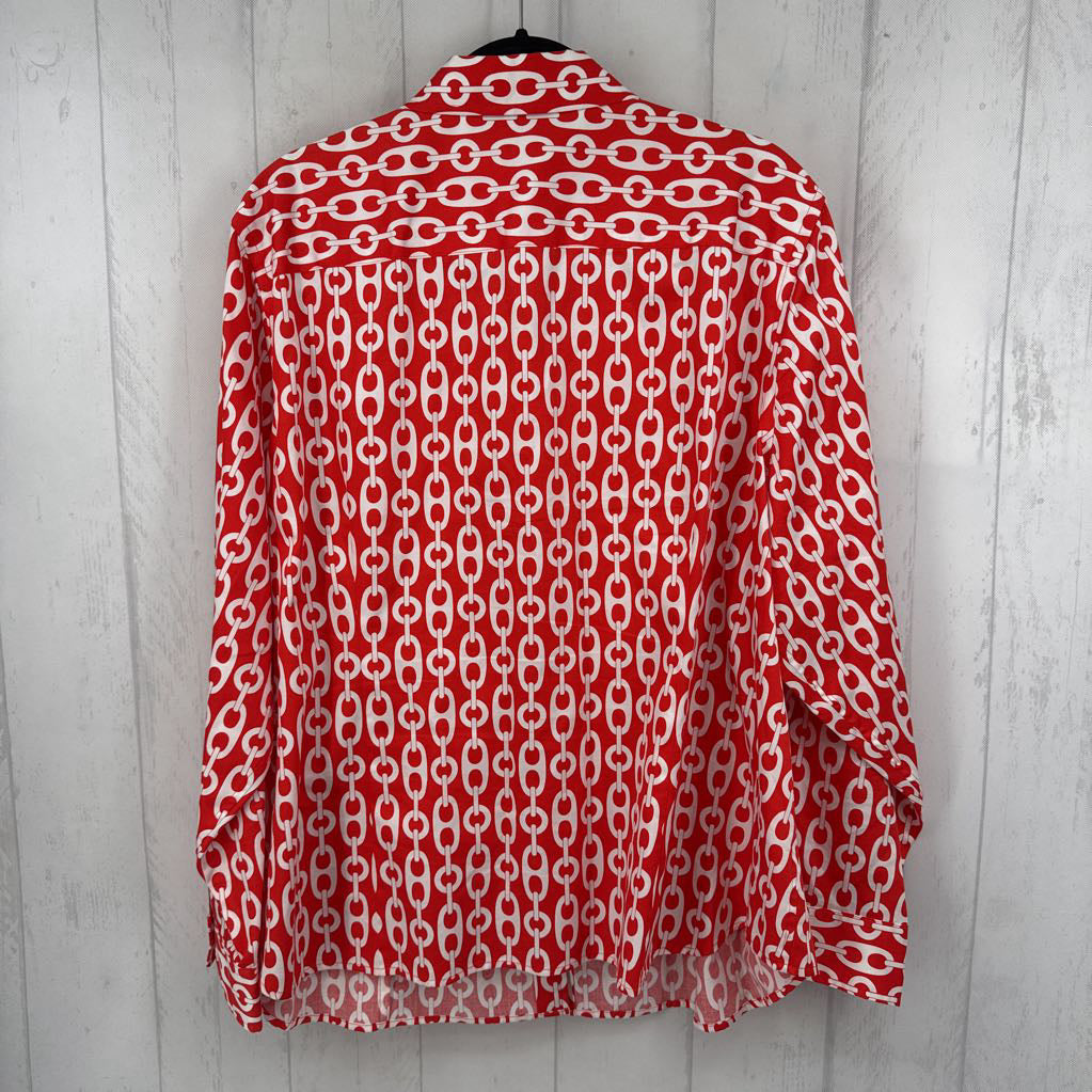 3X chainlink print button down l/s top