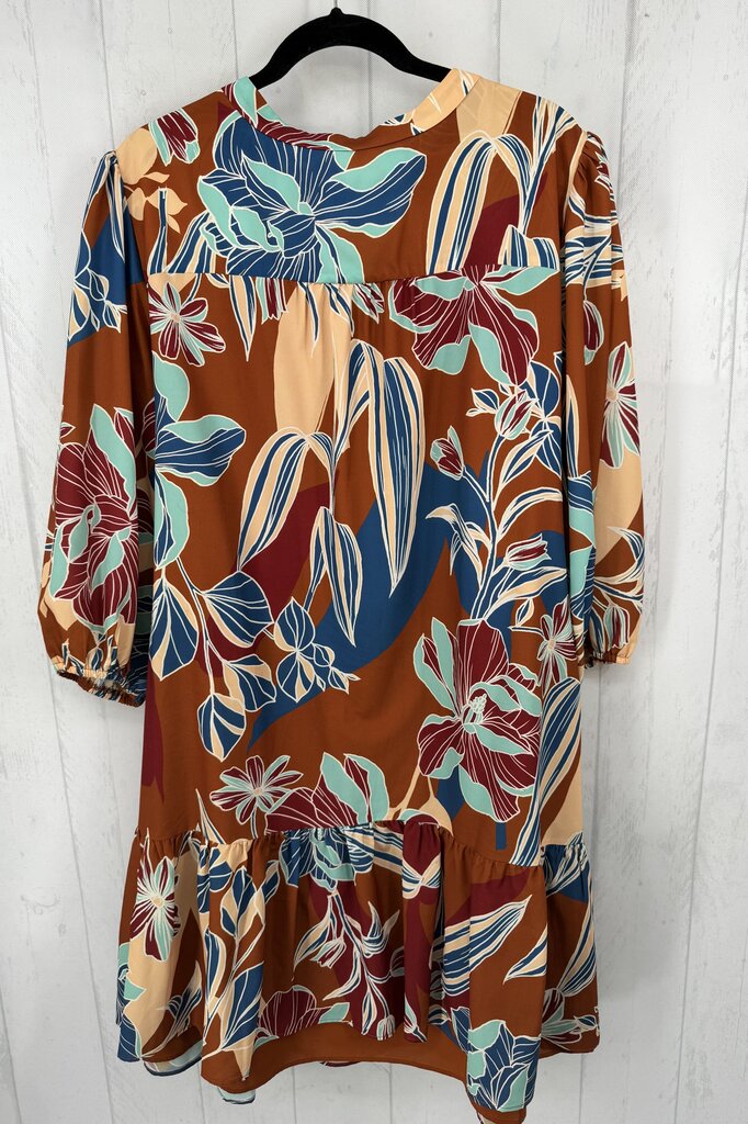 22W flo print belted 3/4 slv dress