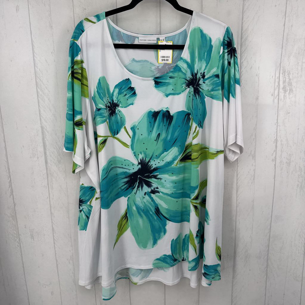 3X embelished flo print 3/4 slv top