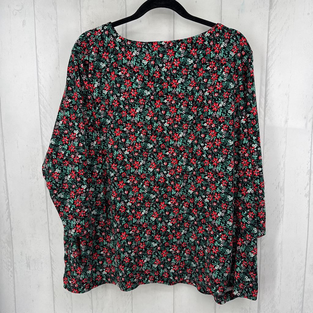 3X bateau neck flo print 3/4 slv top