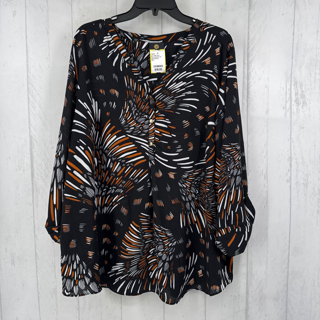 XXL printed 1/2 button down l/s top