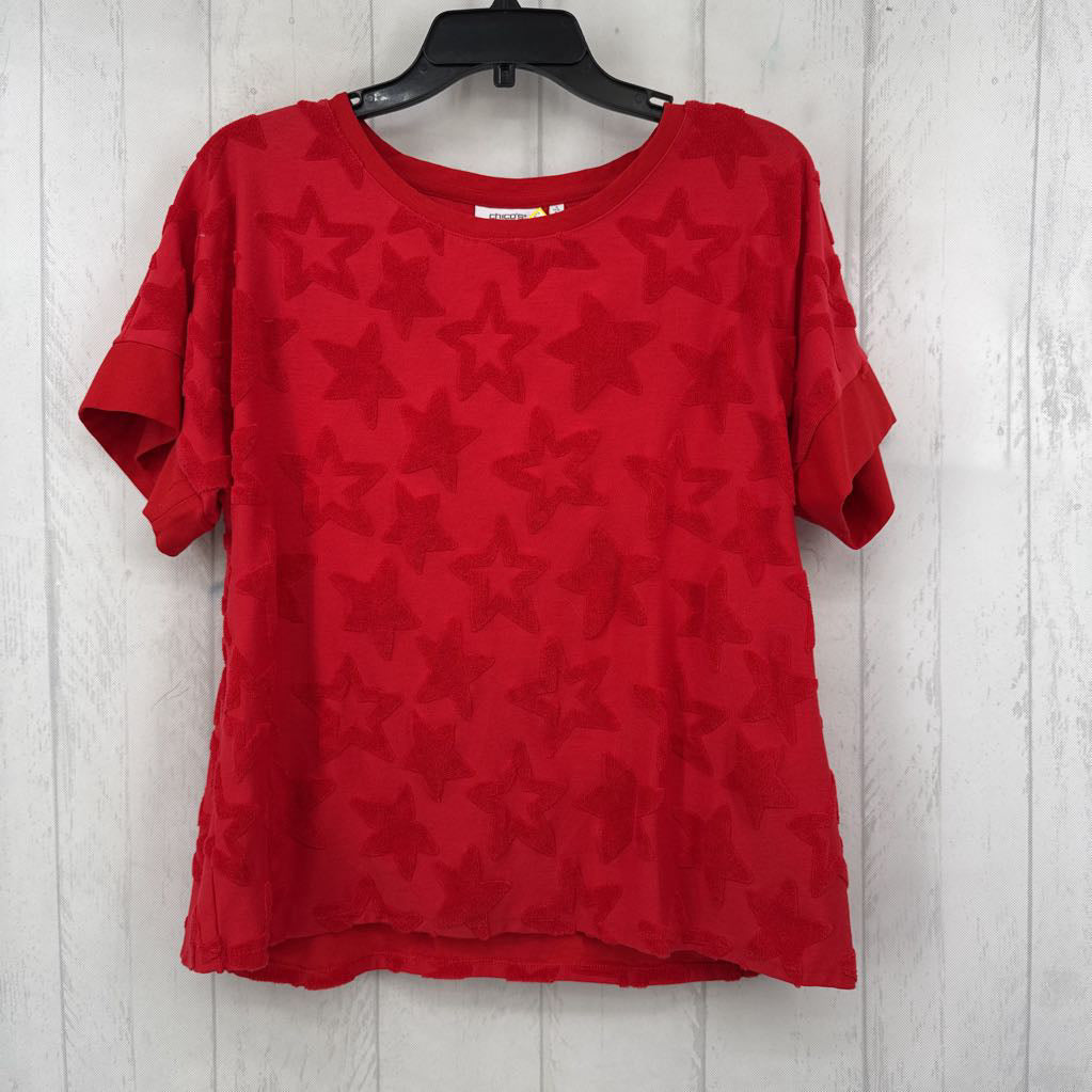 L textured star print v-neck s/s top