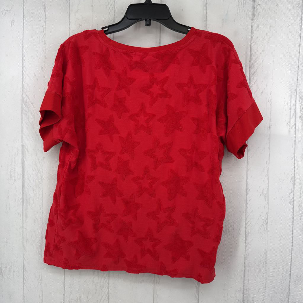 L textured star print v-neck s/s top