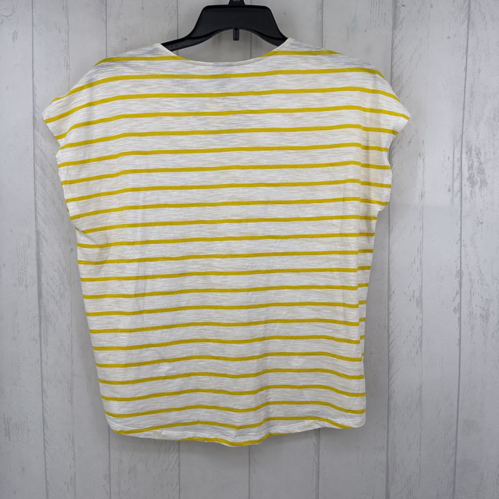 L striped v-neck cap slv tee