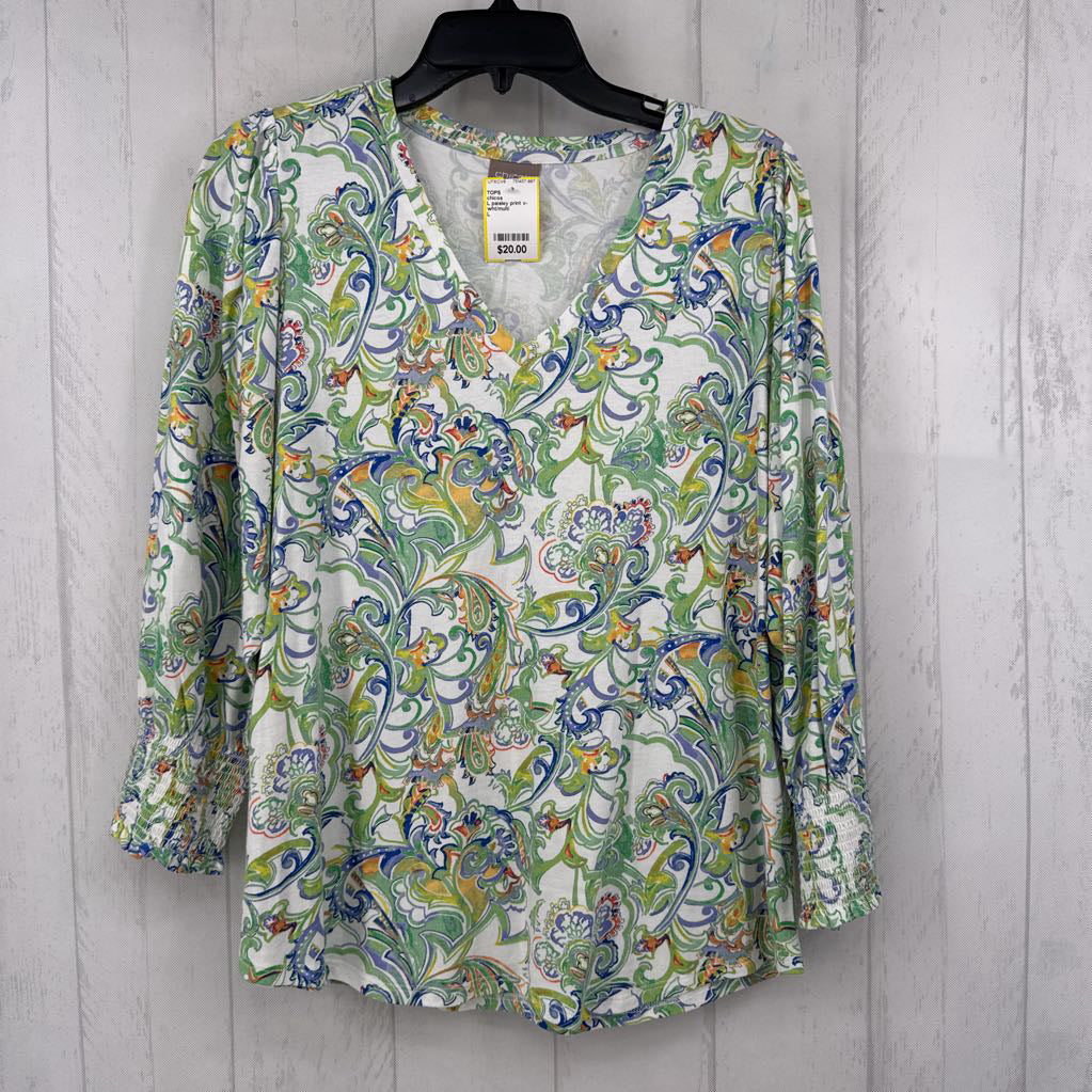 L paisley print v-neck l/s tee