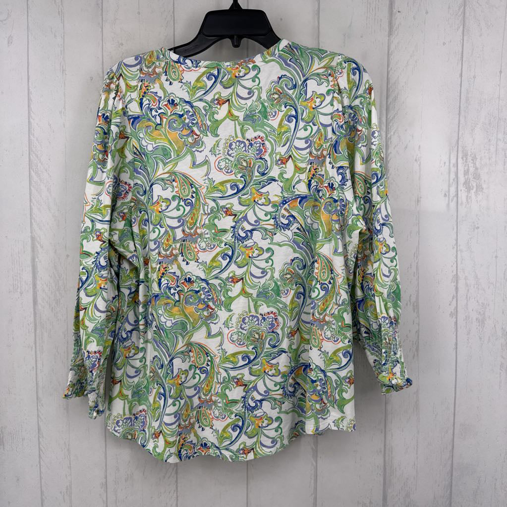 L paisley print v-neck l/s tee