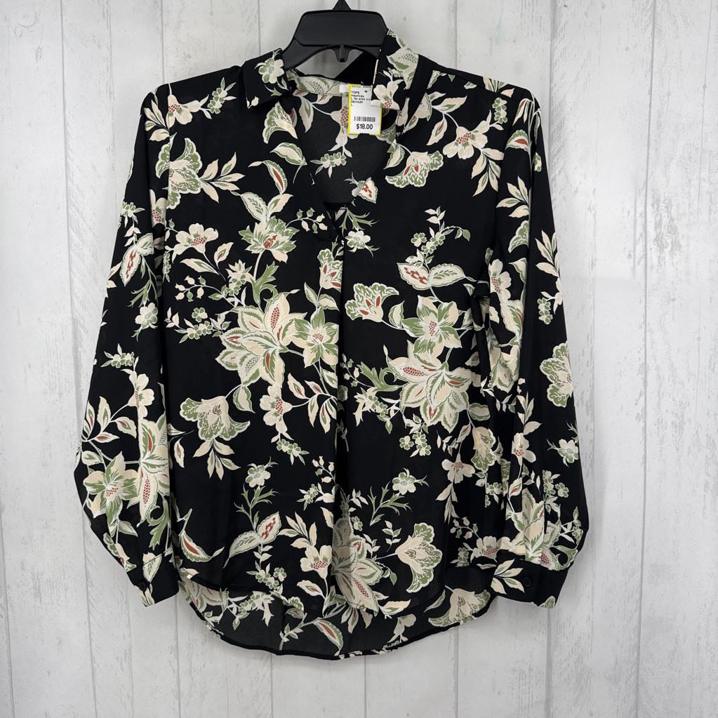 L flo print v-neck l/s top