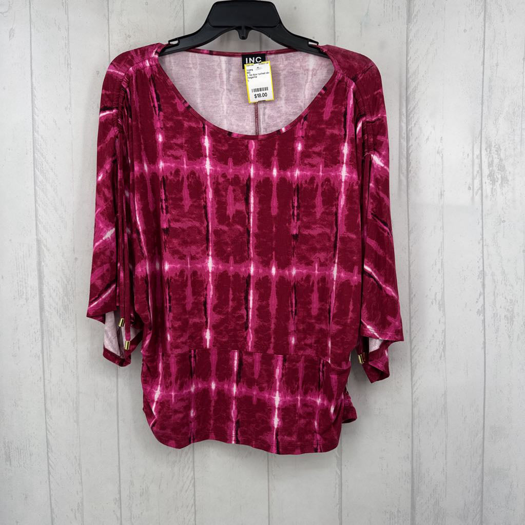 L tie-dye ruched slv top
