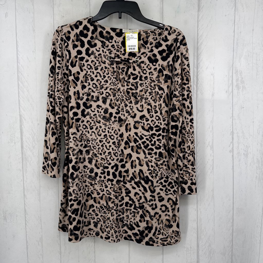 L animal print notch neck 3/4 slv tunic