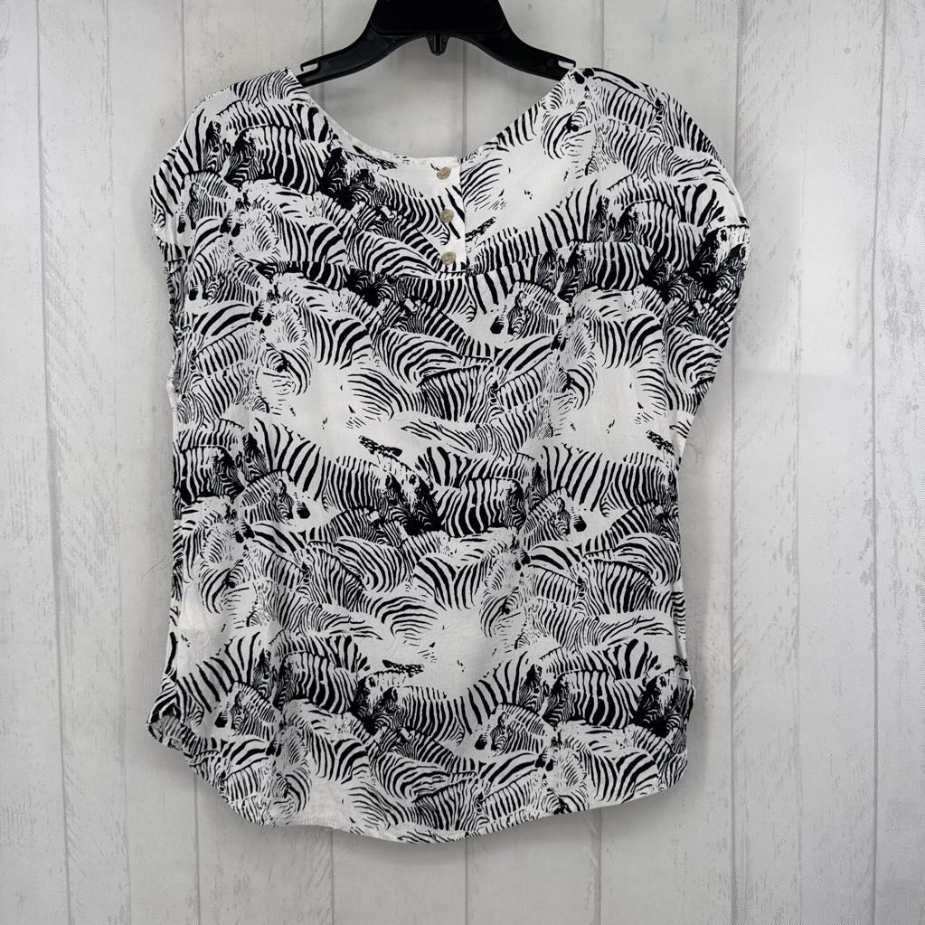 M zebra print cap slv top