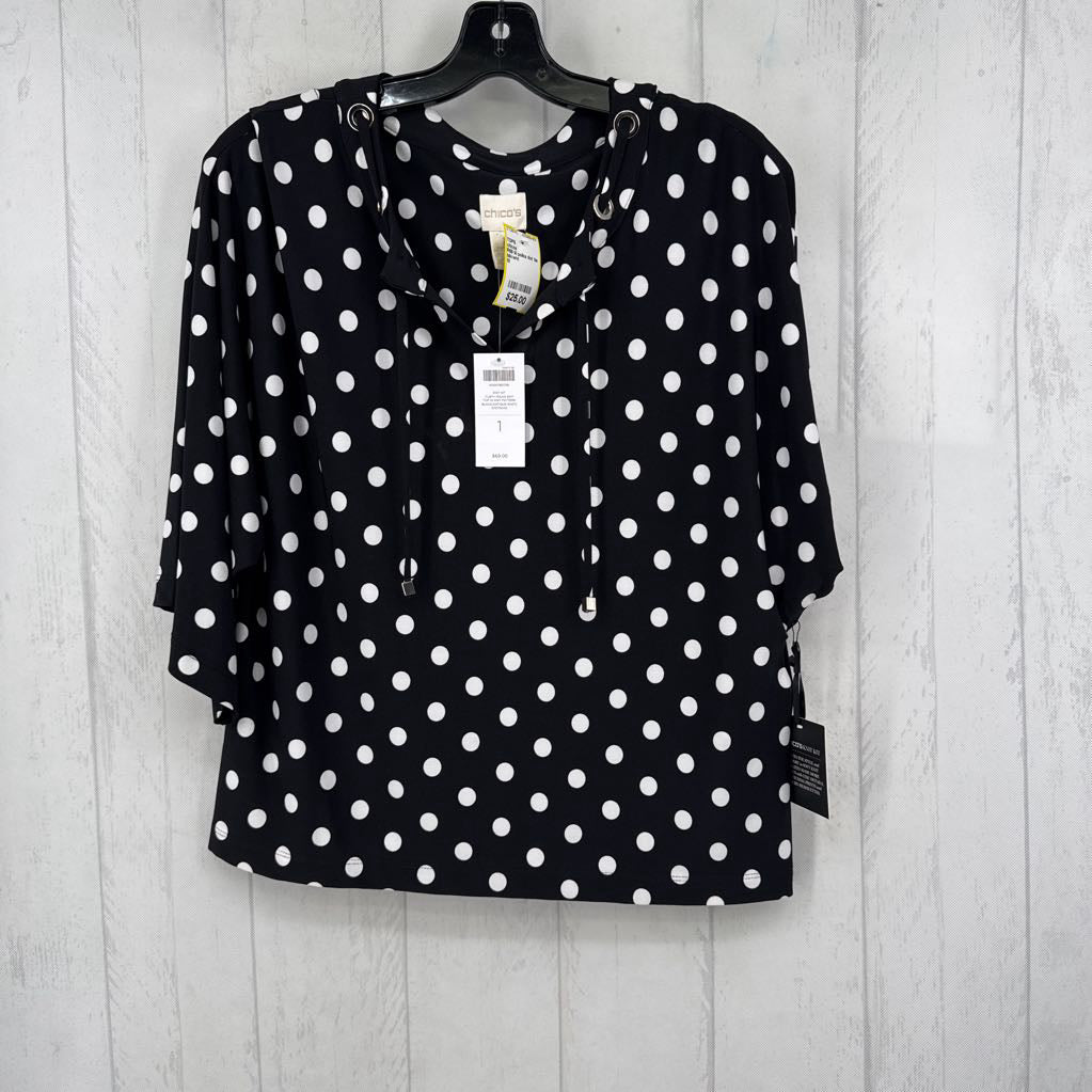 R69 M polka dot tie front 3/4 slv top