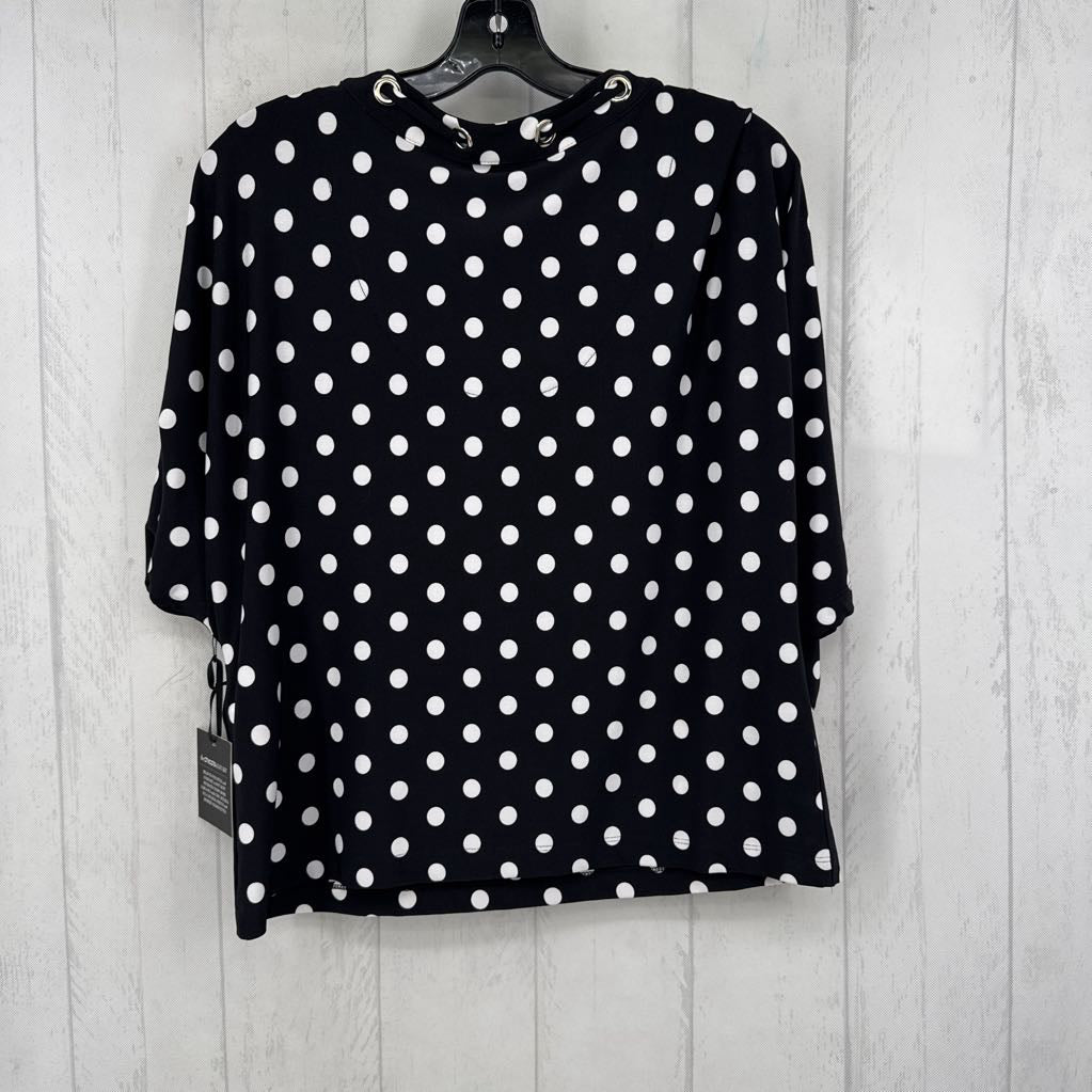 R69 M polka dot tie front 3/4 slv top