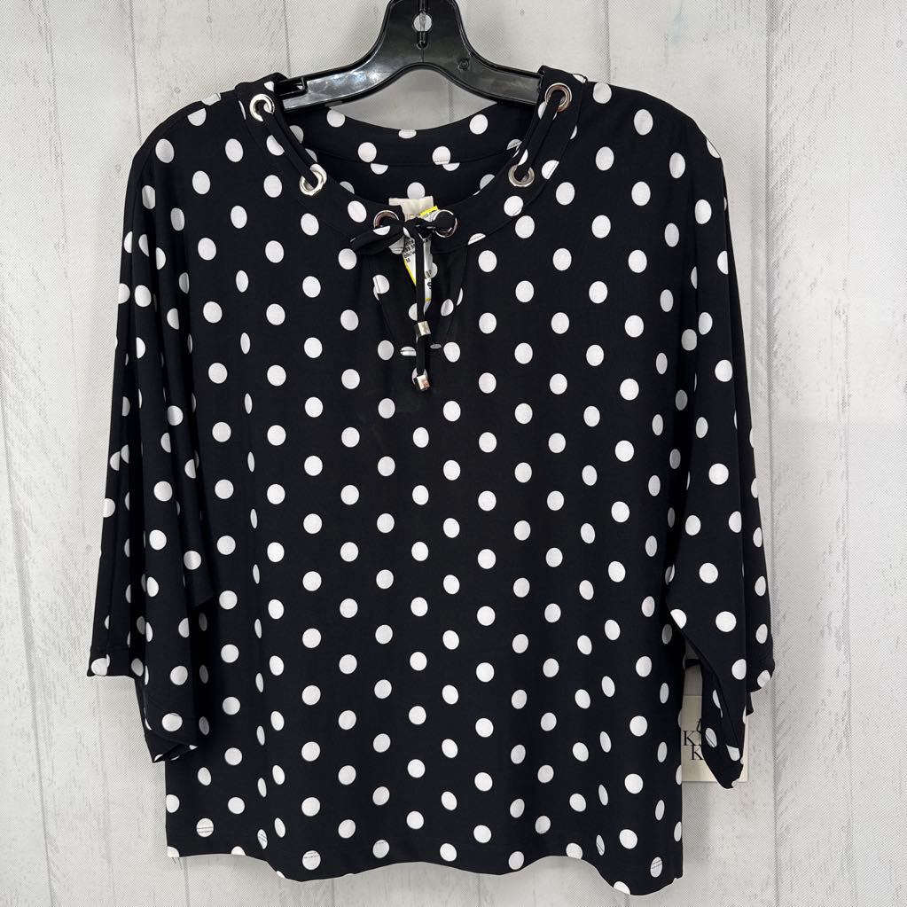 R69 M polka dot tie front 3/4 slv top