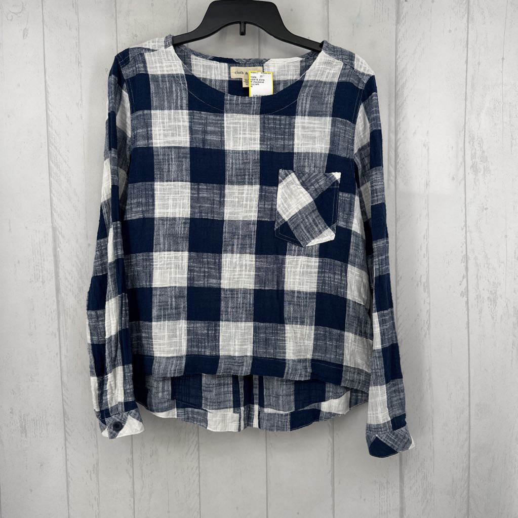 M checkered button back l/s top