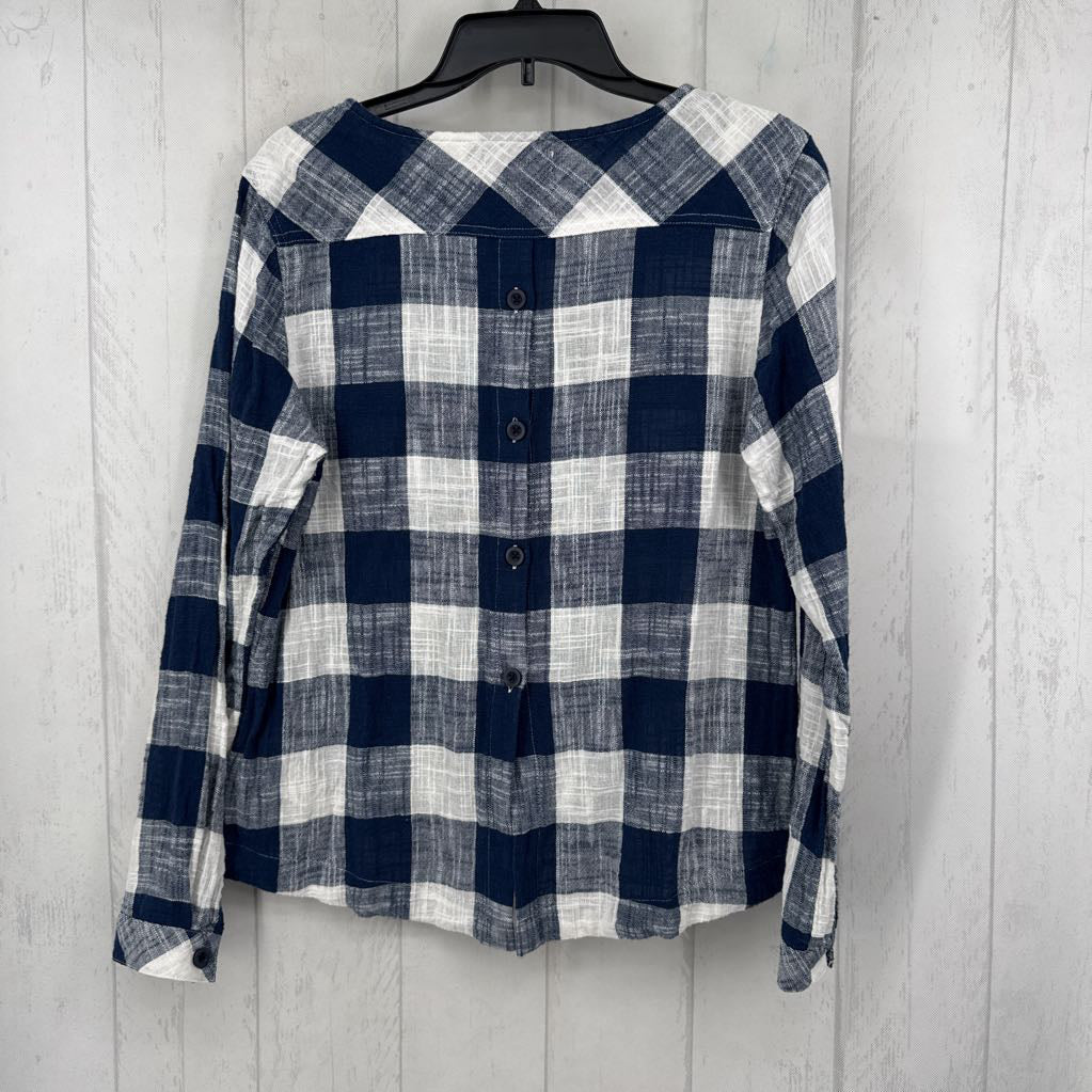 M checkered button back l/s top