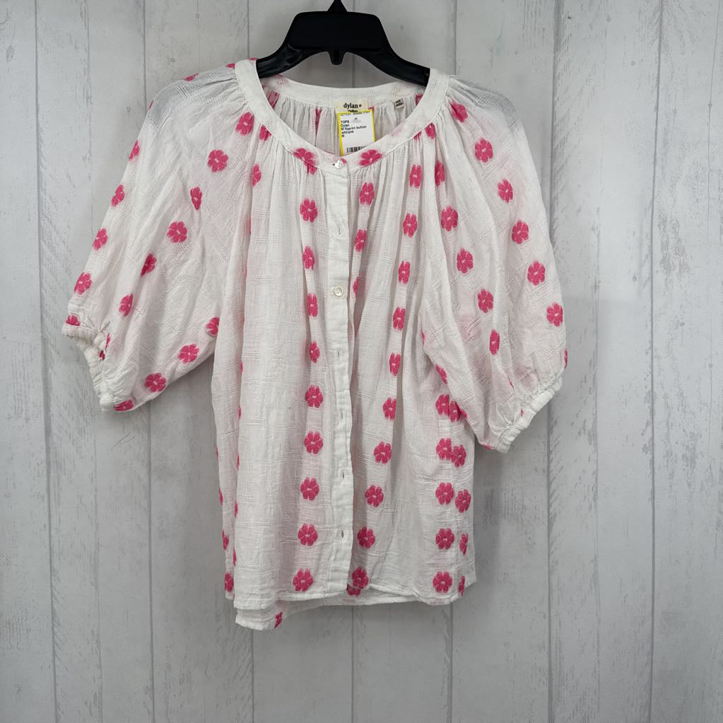 M floprint button down elbow slv top