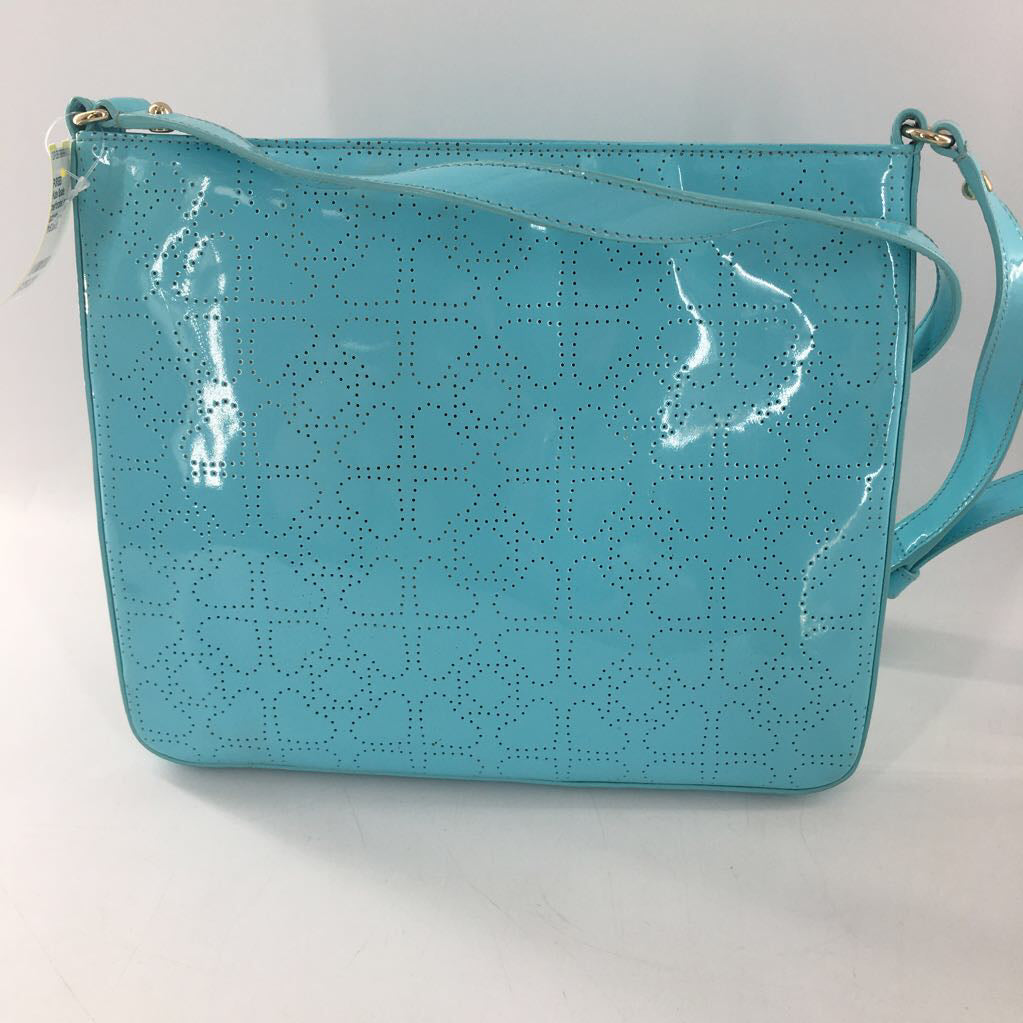 perforated spade flower patent slim crossbody