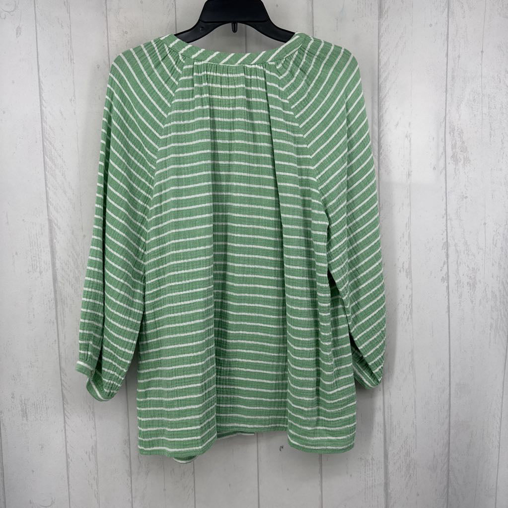 L striped button down 3/4 slv top