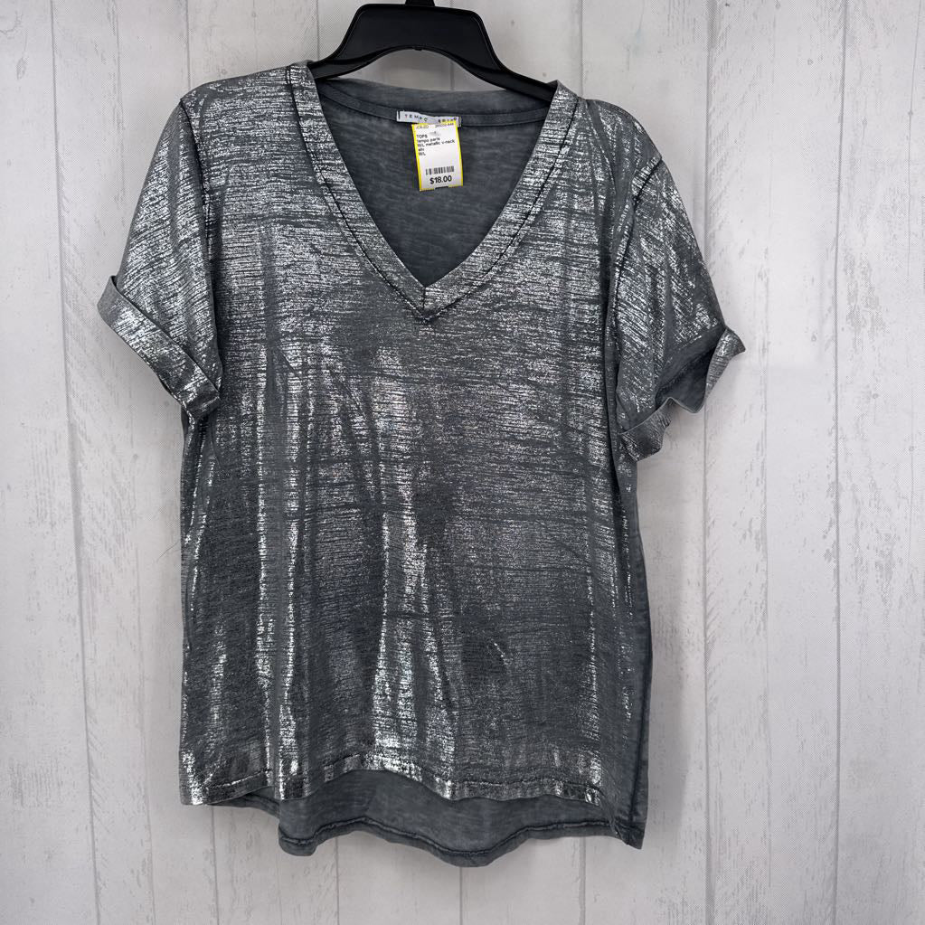 M/L metallic v-neck s/s tee