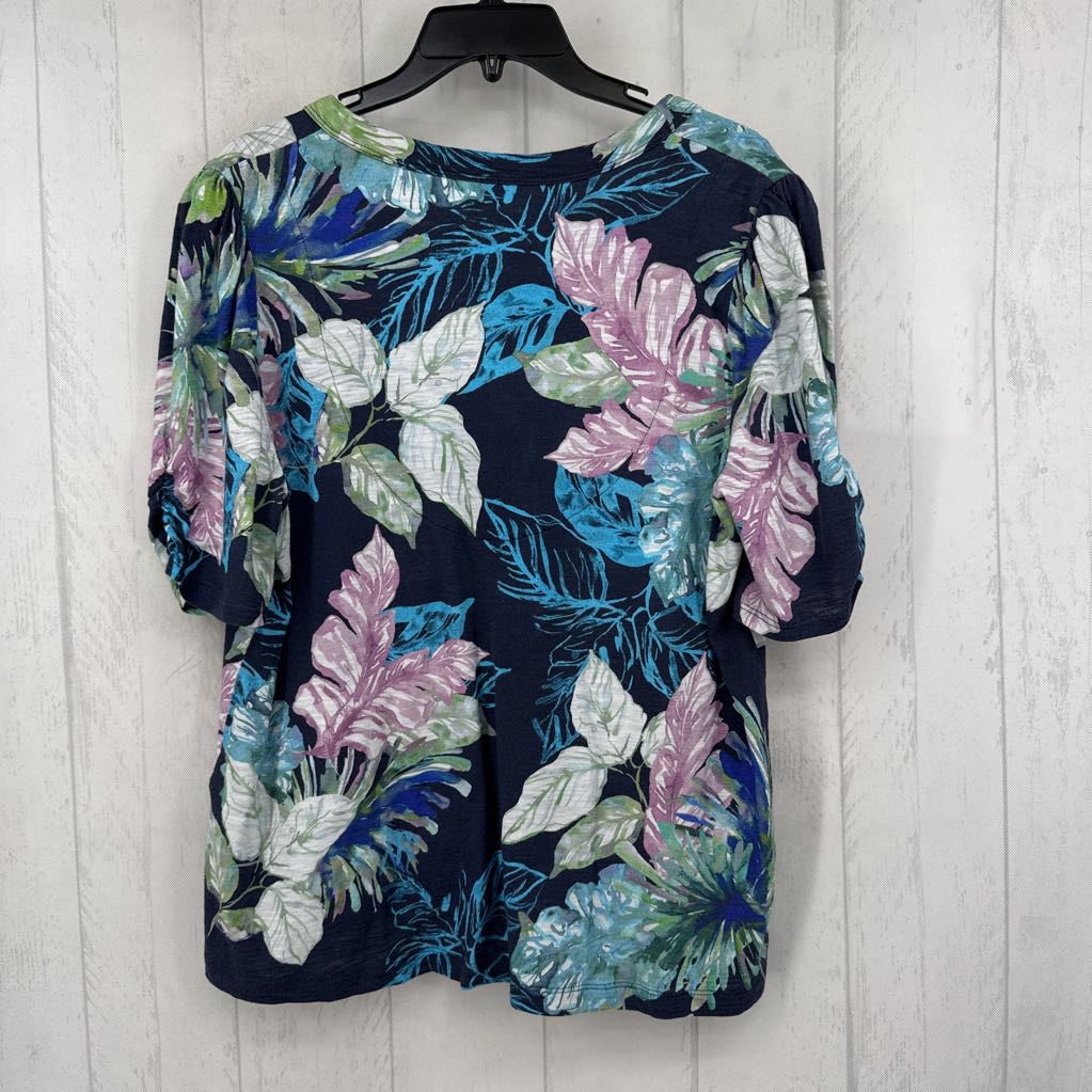L leaf print v-neck s/s top