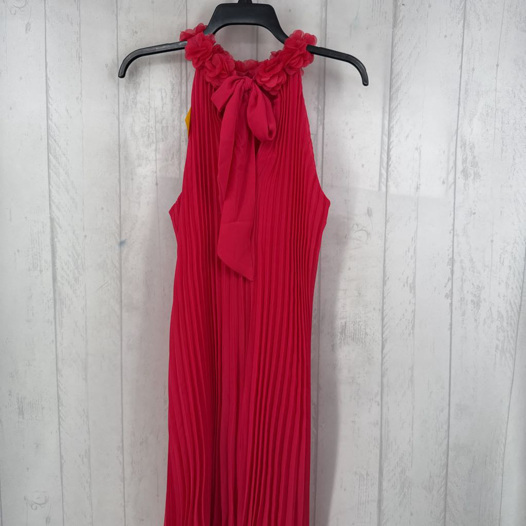 M pleated floral collar slvls dress