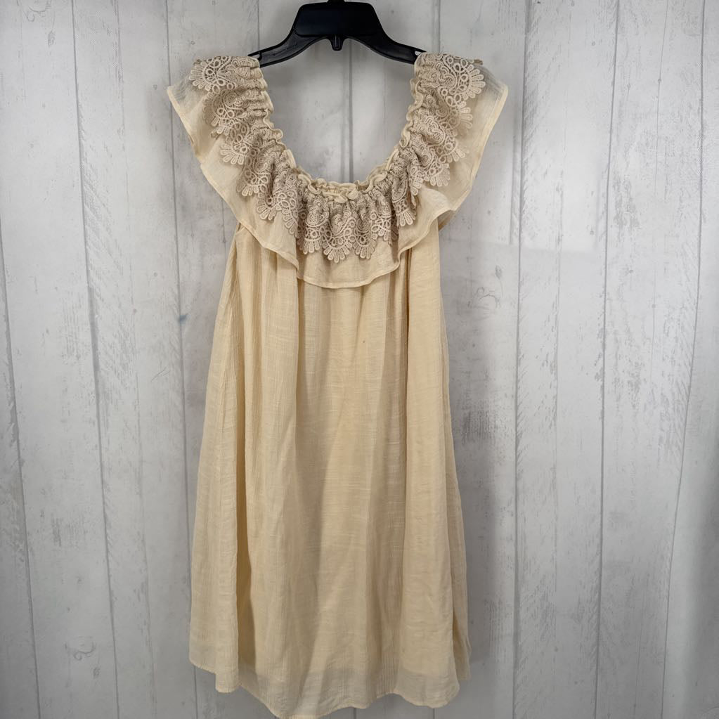 L ruffle lace trim slvls dress