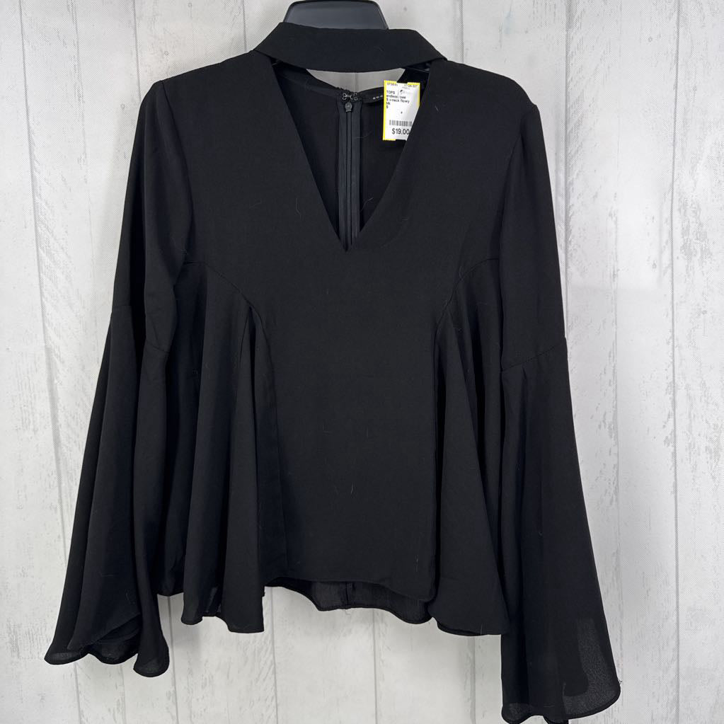S v-neck flowy flare slv top