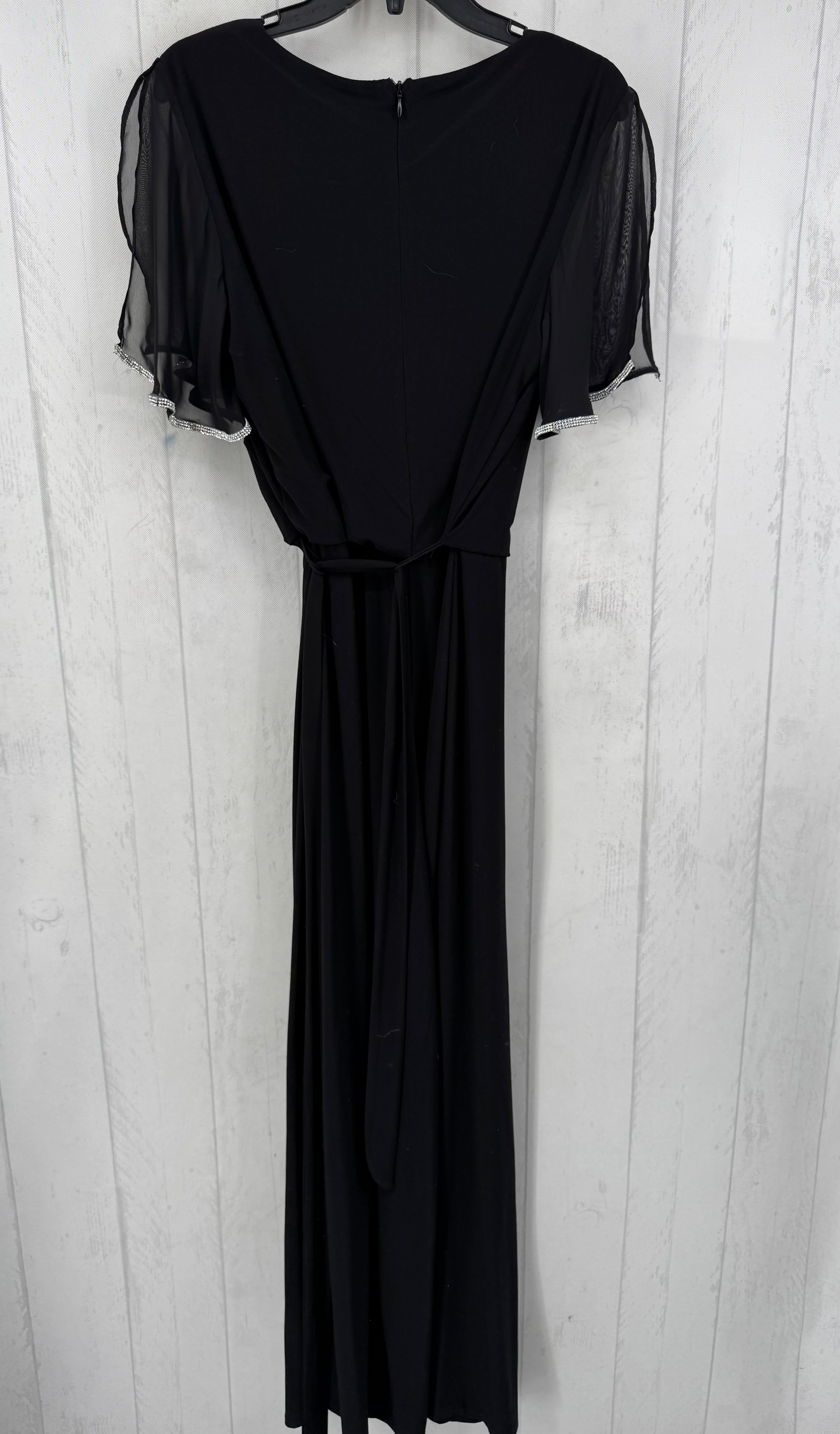 M rhinestone slv belted jumpsuit