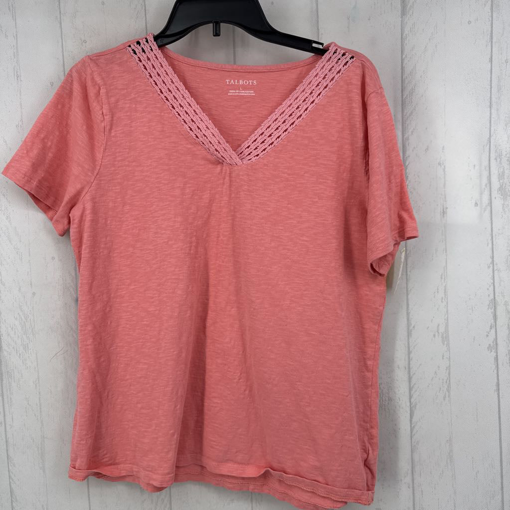 L lace trim v-neck s/s tee