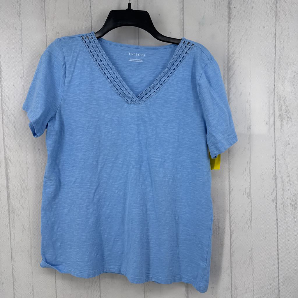 L lace trim v-neck s/s tee
