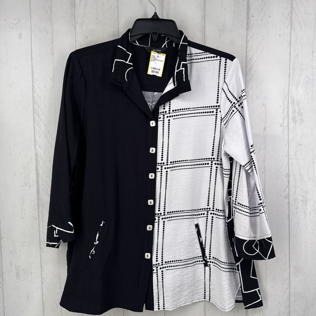 L colorblock button down 3/4 slv top
