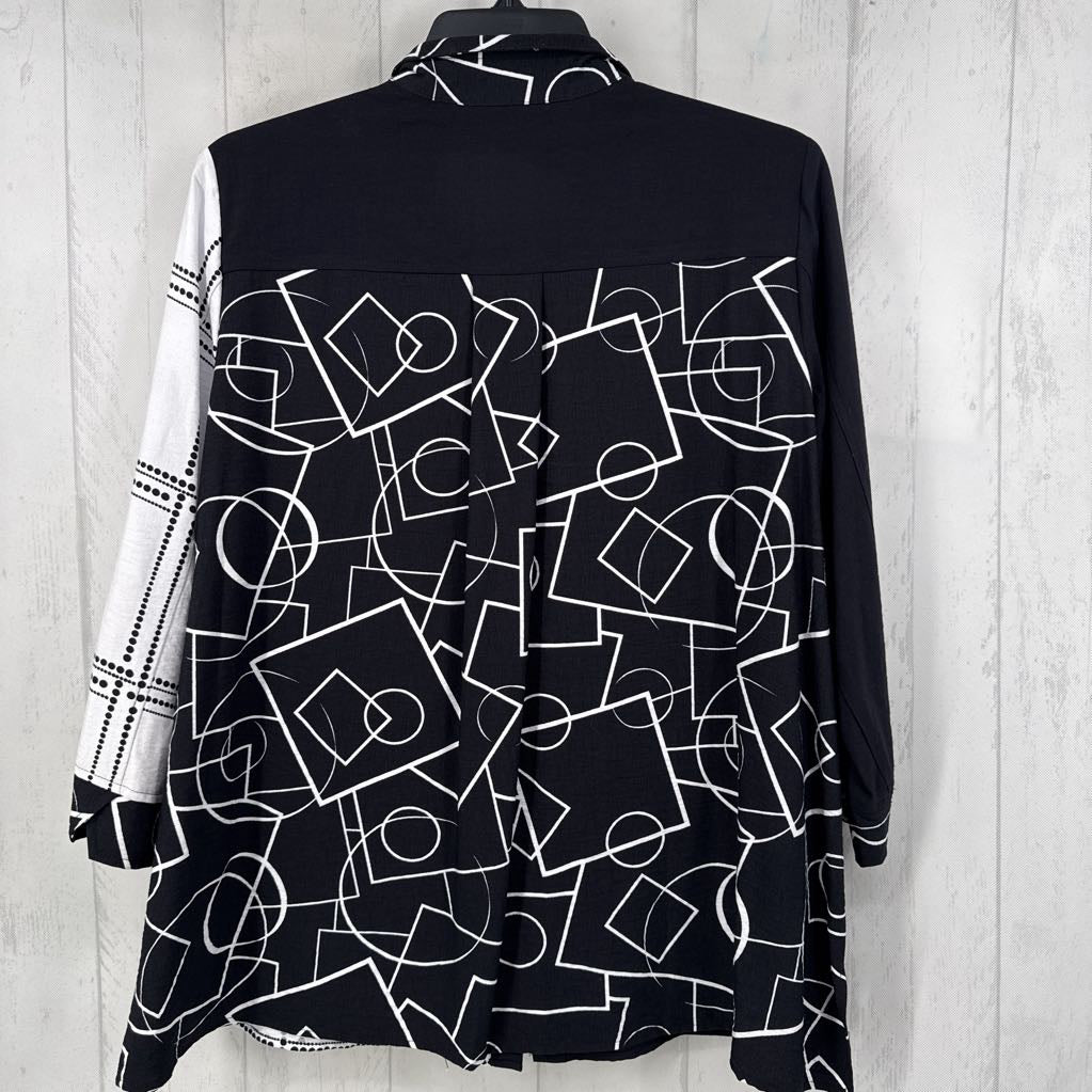 L colorblock button down 3/4 slv top