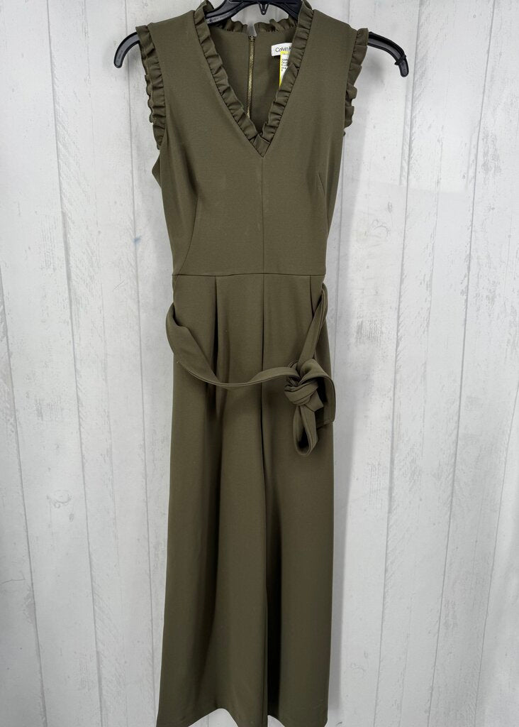 8 ruffled trim v-neck slvls jumpsuit