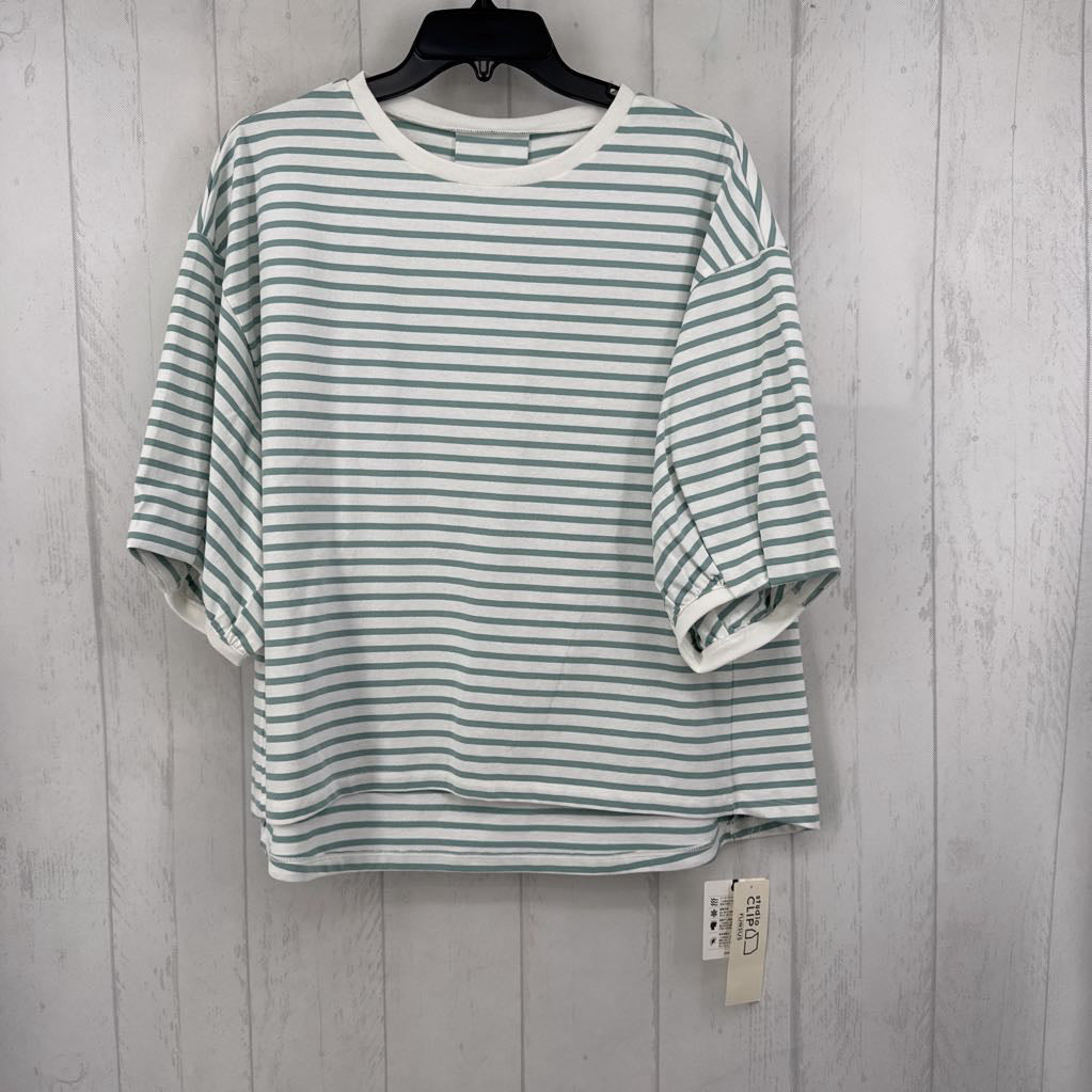 L crewneck striped s/s top