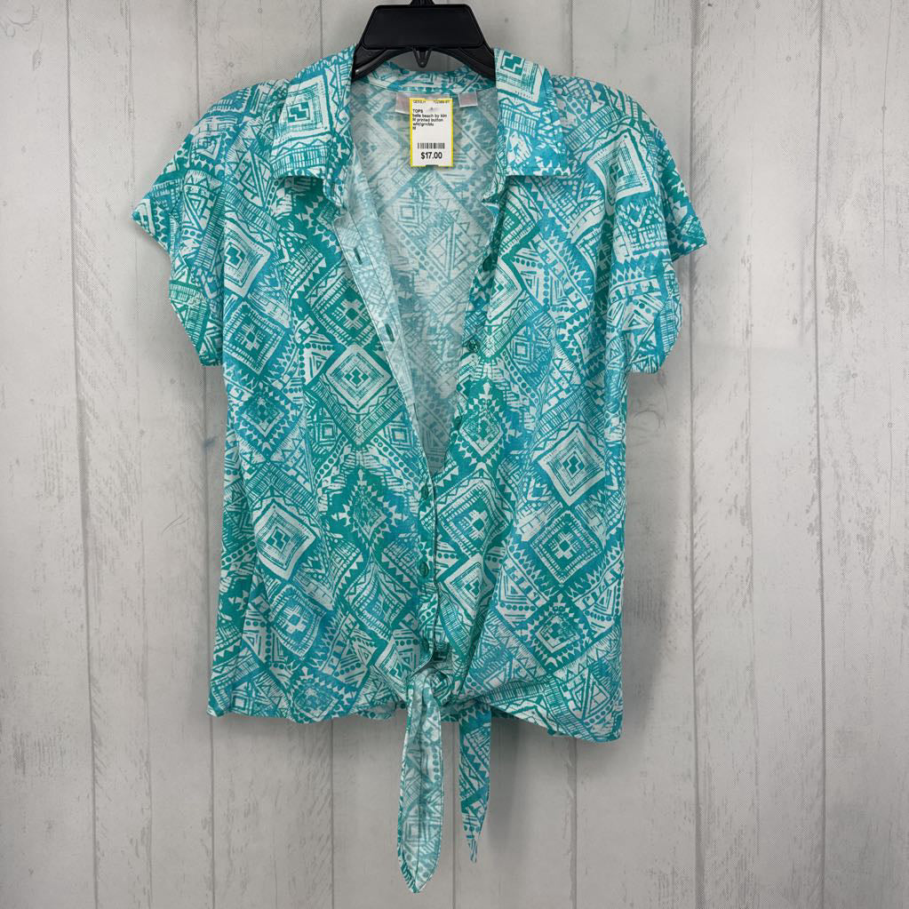M printed button down s/s top