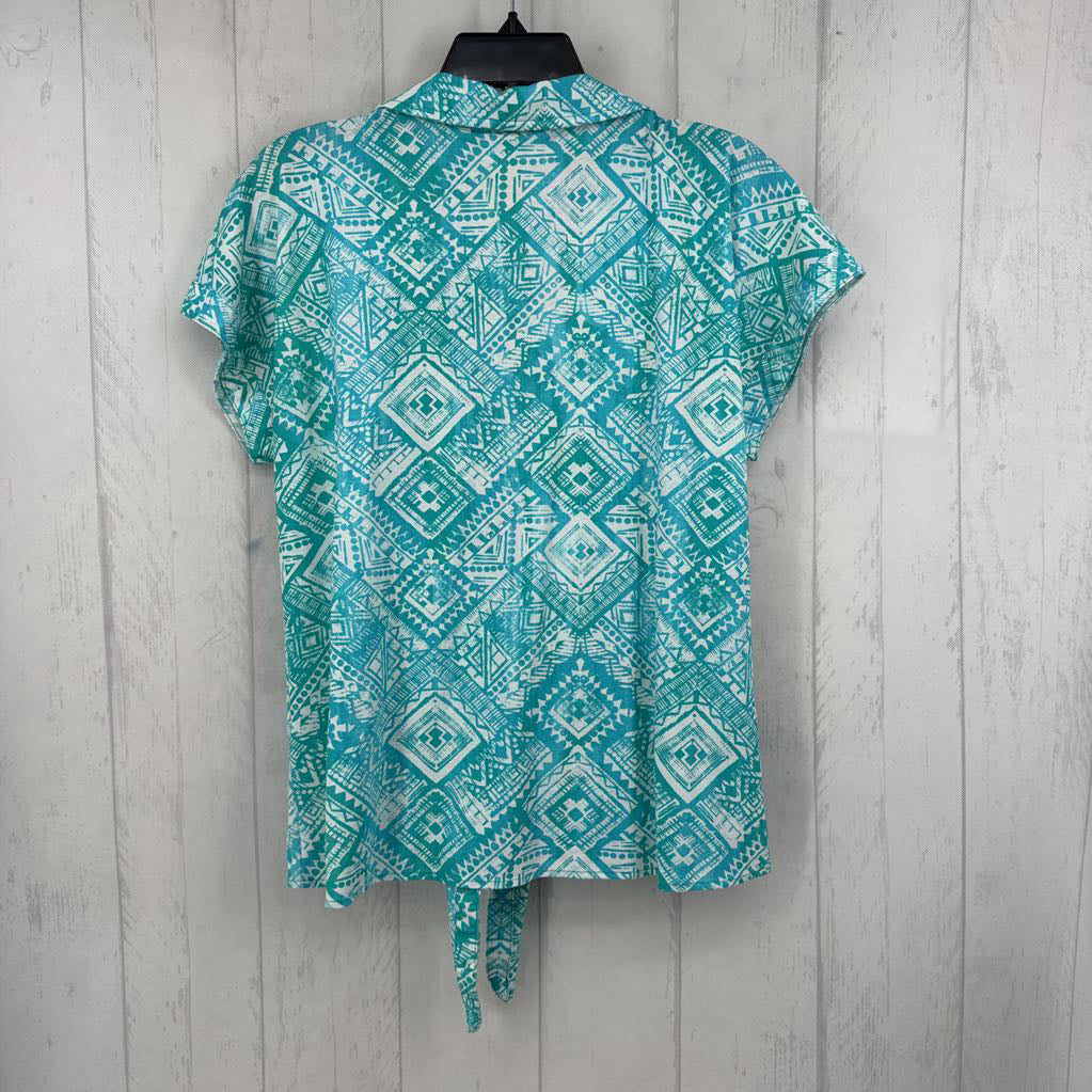 M printed button down s/s top