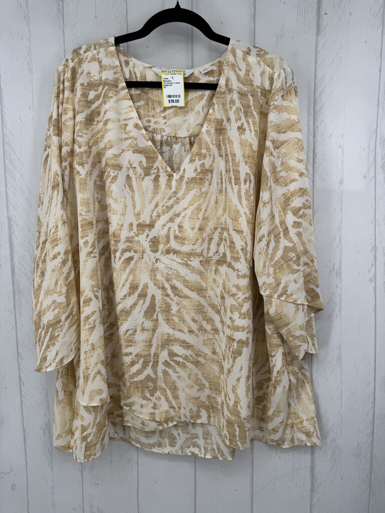 2X printed v-neck flowy slv top