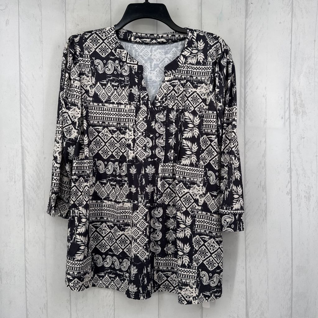 XXL printed split neck 3/4 slv top