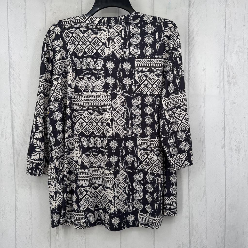XXL printed split neck 3/4 slv top