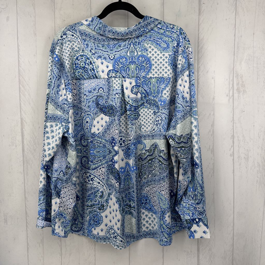 2X paisley print button down l/s top