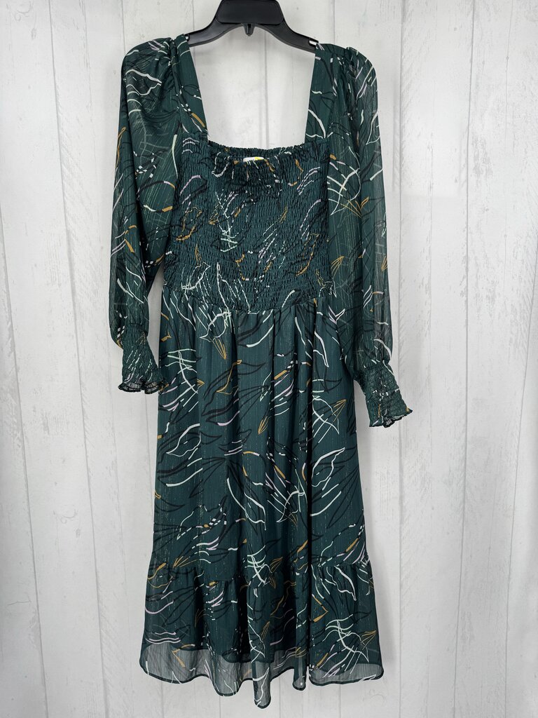 L smocked l/s printed dress