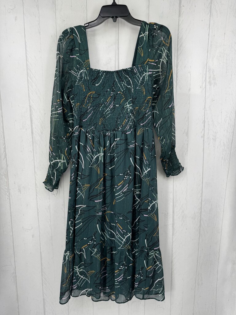 L smocked l/s printed dress